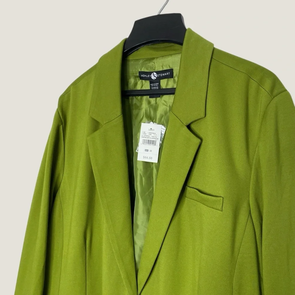 NWT Ashley Stewart Green Stretch Ponte Blazer Business Jacket Womens 22 Plus - Picture 3 of 8